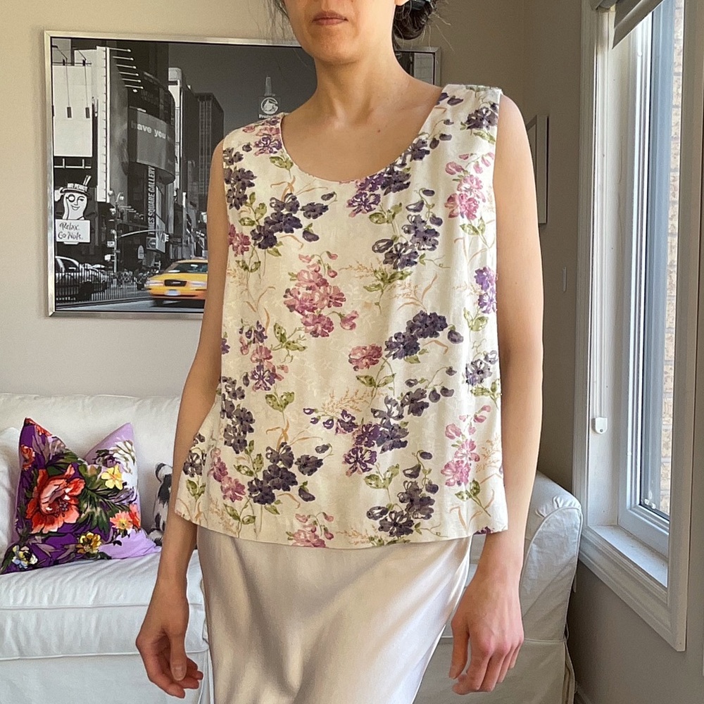Vintage floral and beaded sleeveless top